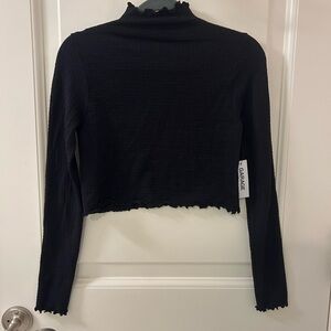 Garage Black textured  Long Sleeve Top with lettuce trim.